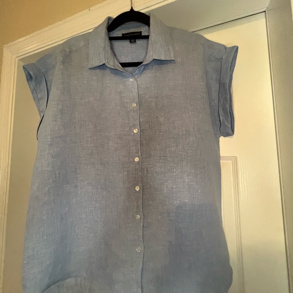 Saks Fifth Avenue Linen Sky Blue Shirt